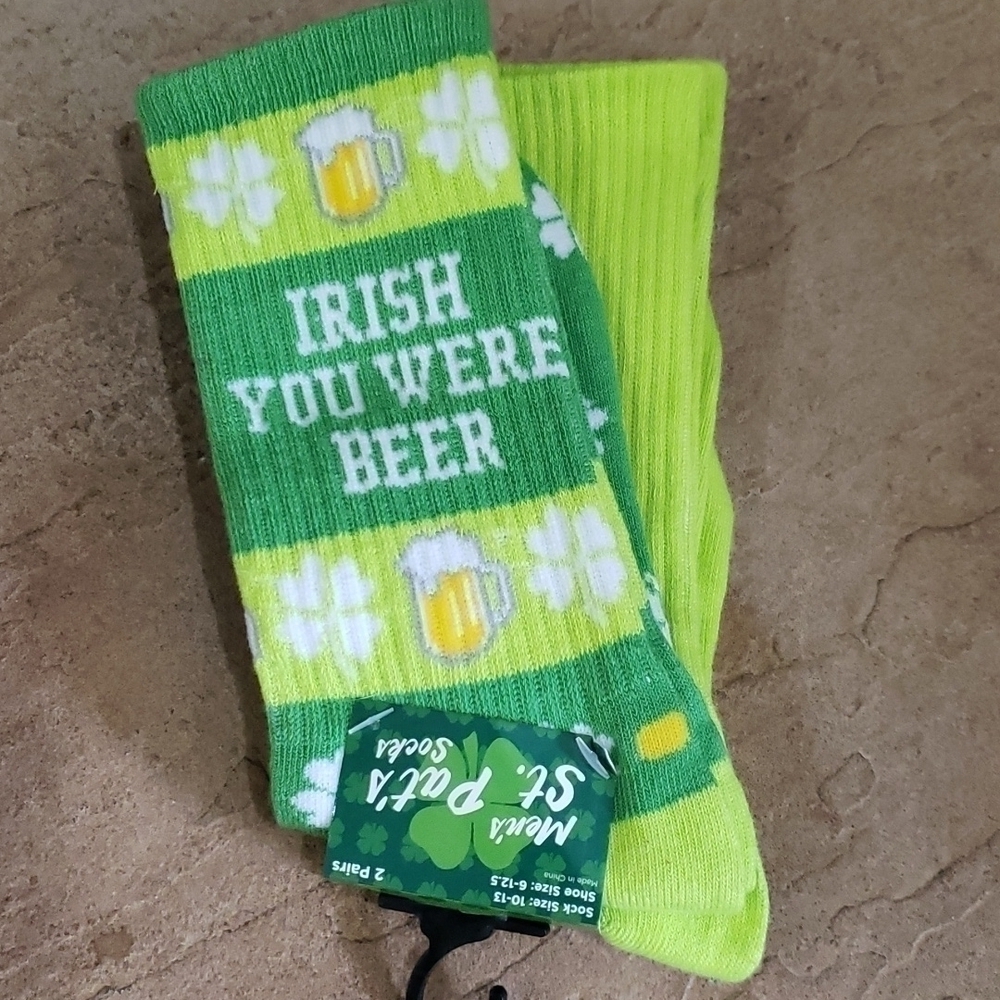 𝅺ST. Paddy's Day Socks 2 pair New St Patricks Day Duo Irish You Were Here Print